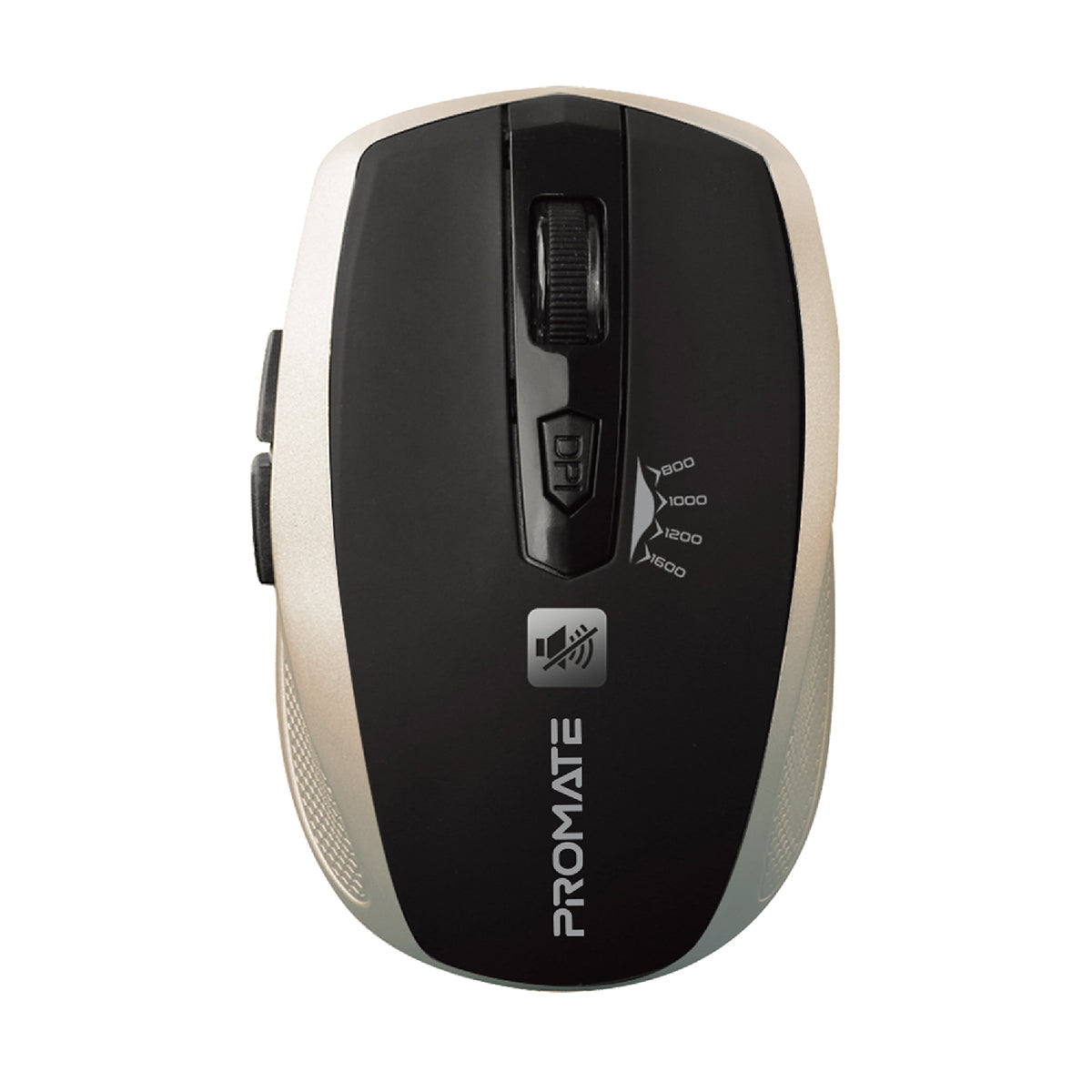 Promate 1600DPI Silent Mouse, Ergonomic Symmetric 2.4Ghz Cordless Silent Keys Mouse with, Long Battery Life, Optical Sensor, 6 Functional Buttons and Nano Receiver for Mac OS, Windows, Breeze Gold