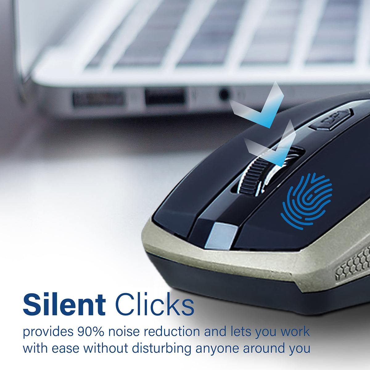 Promate 1600DPI Silent Mouse, Ergonomic Symmetric 2.4Ghz Cordless Silent Keys Mouse with, Long Battery Life, Optical Sensor, 6 Functional Buttons and Nano Receiver for Mac OS, Windows, Breeze Gold