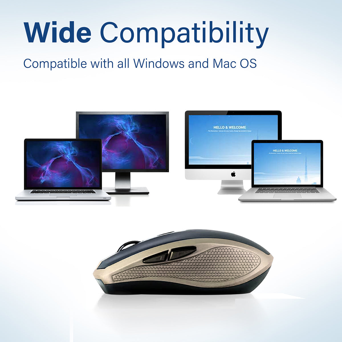 Promate 1600DPI Silent Mouse, Ergonomic Symmetric 2.4Ghz Cordless Silent Keys Mouse with, Long Battery Life, Optical Sensor, 6 Functional Buttons and Nano Receiver for Mac OS, Windows, Breeze Gold