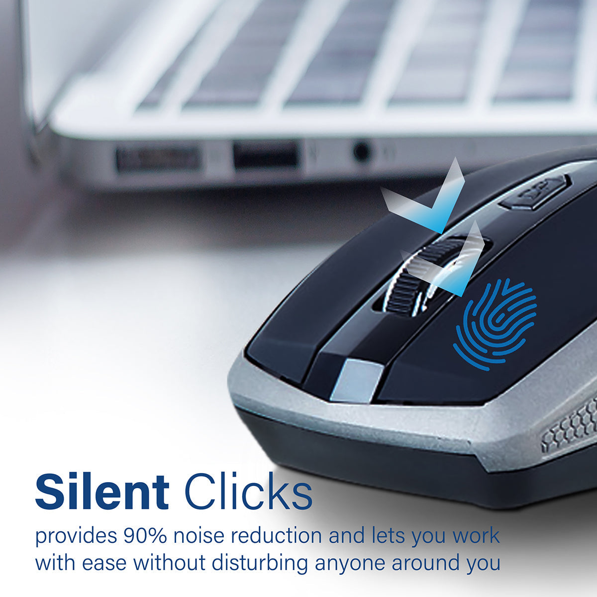 Promate 1600DPI Silent Mouse, Ergonomic Symmetric 2.4Ghz Cordless Silent Keys Mouse with, Long Battery Life, Optical Sensor, 6 Functional Buttons and Nano Receiver for Mac OS, Windows, Breeze Silver