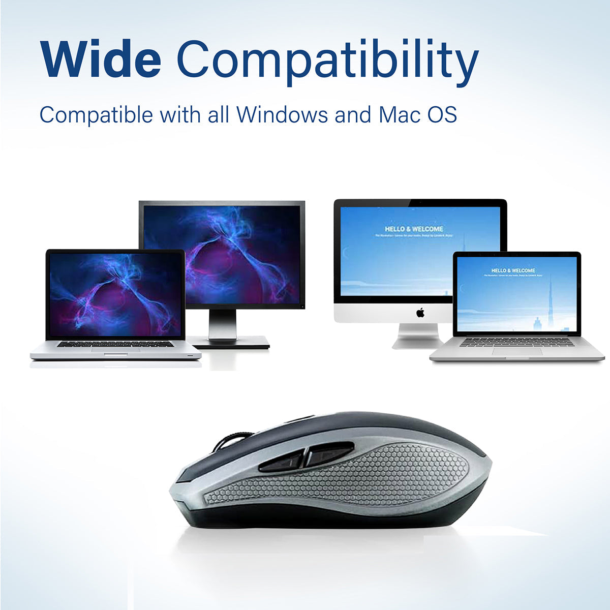Promate 1600DPI Silent Mouse, Ergonomic Symmetric 2.4Ghz Cordless Silent Keys Mouse with, Long Battery Life, Optical Sensor, 6 Functional Buttons and Nano Receiver for Mac OS, Windows, Breeze Silver