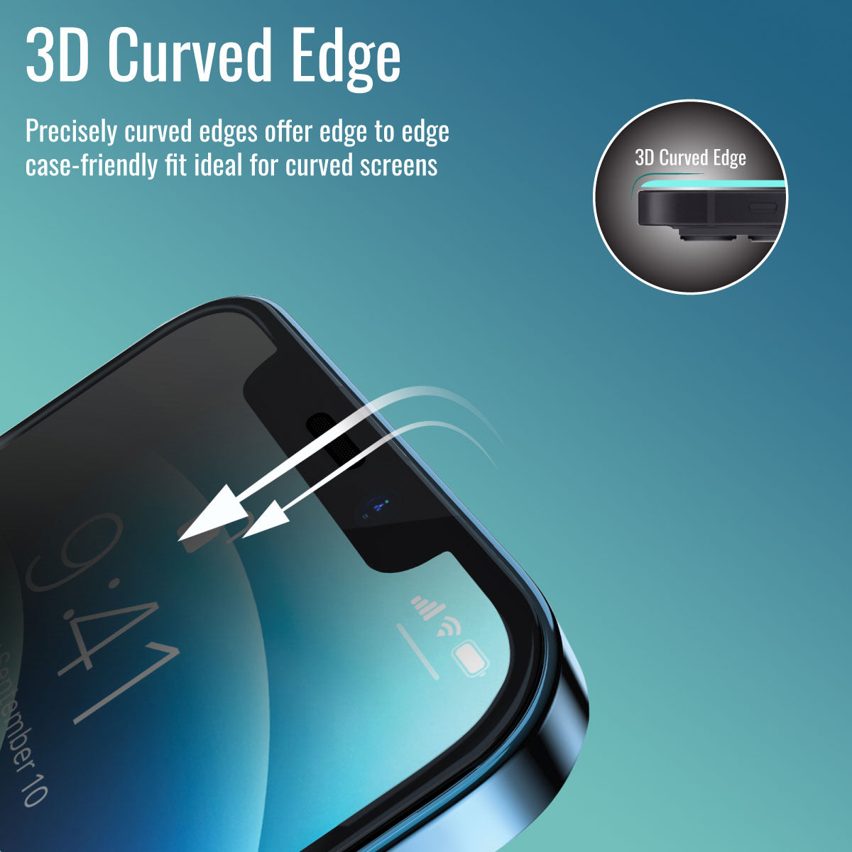 Promate Clear Glass Screen Protector for iPhone 12, Anti-Fingerprint 3D Screen Guard with Built-In Silicone Bumper, Anti-Blue light, 9H Hardness and Shatter Protection, CRYSTAL-I12