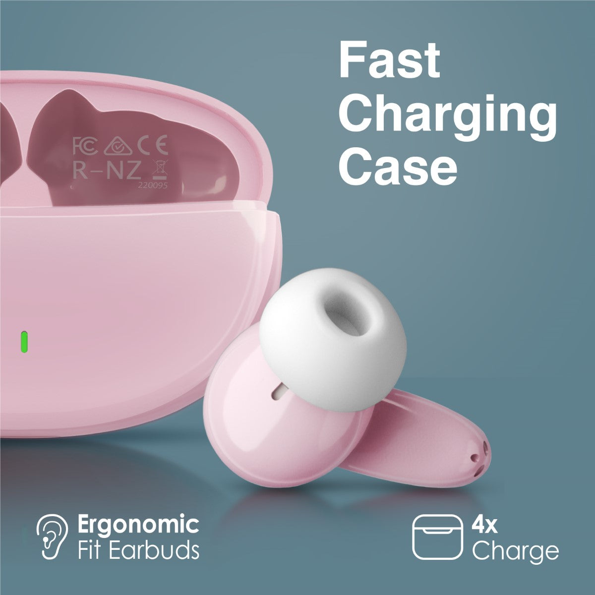 Promate True Wireless Earbuds with Bluetooth v5.1, Mic, IPX5 Water Resistance and Auto Pairing, Lush Pink