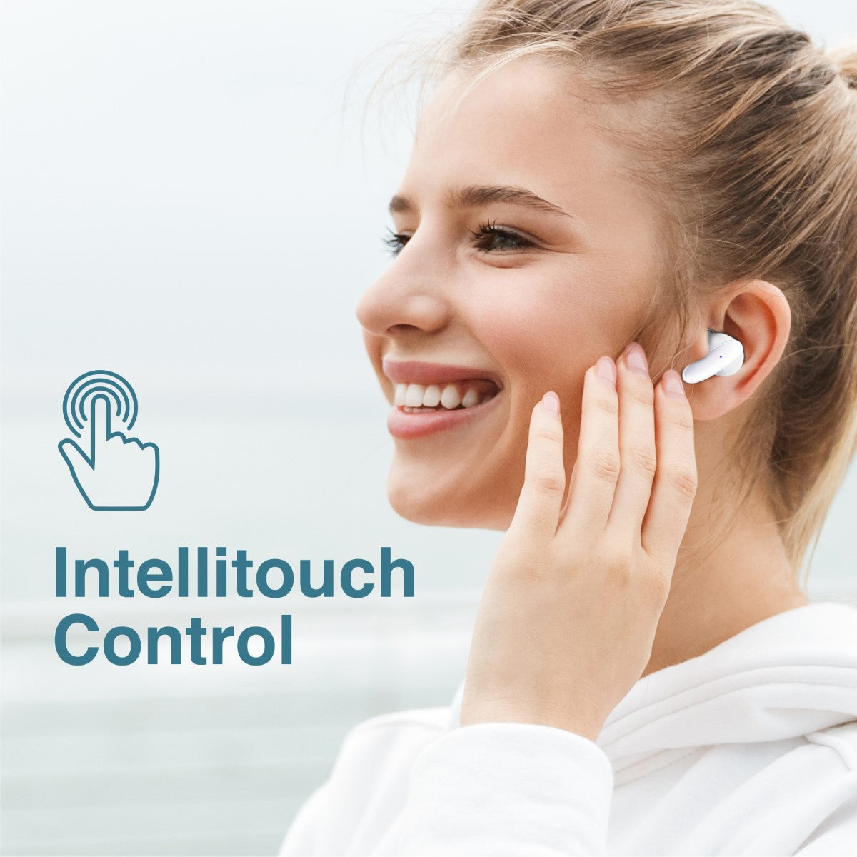 Promate True Wireless Earbuds with Bluetooth v5.1, Mic, IPX5 Water Resistance and Auto Pairing, Lush White