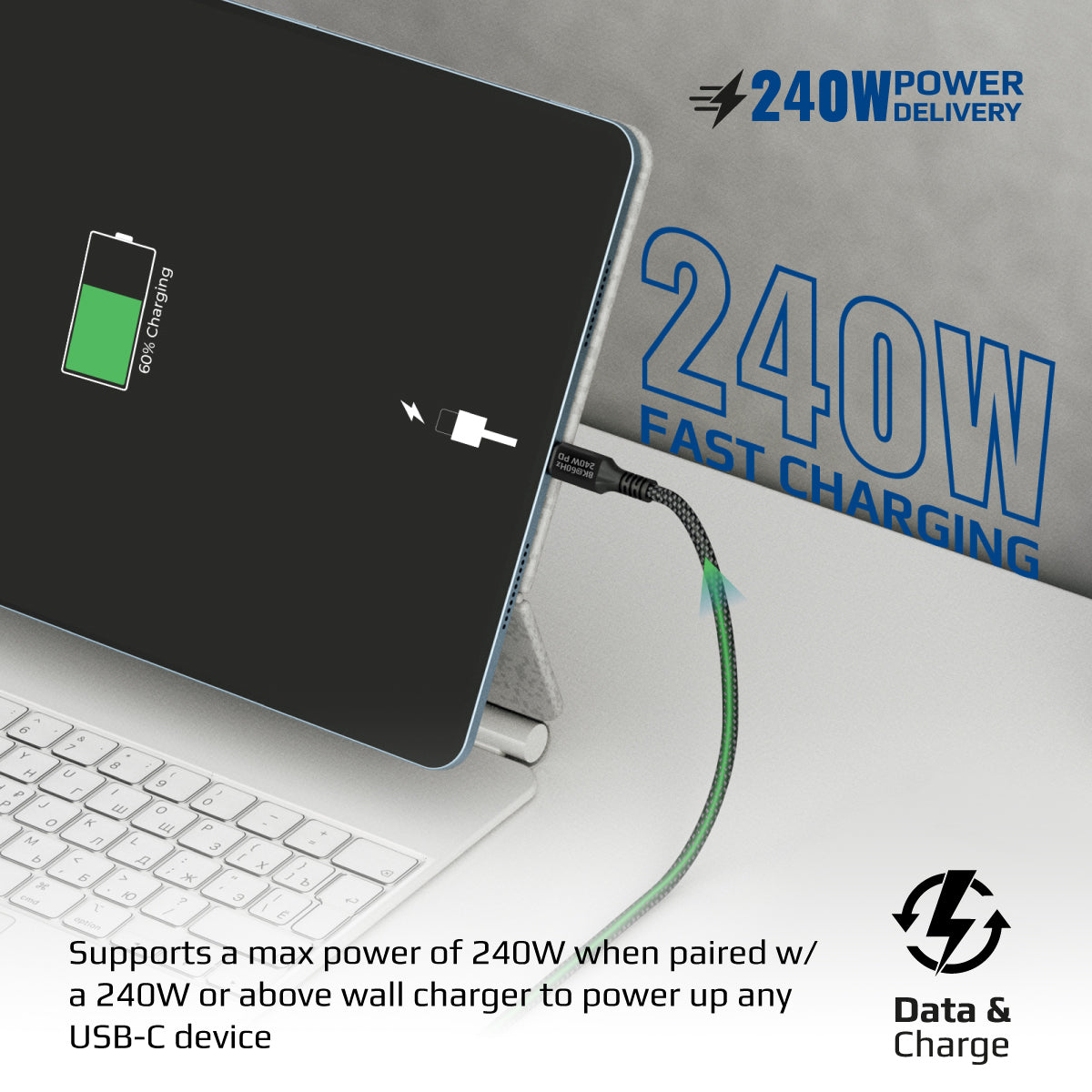 Promate USB-C to USB-C Thunderbolt 3 Cable with 240W PD, 8K @60Hz and 40Gbps Data Speed, PowerBolt240-1M