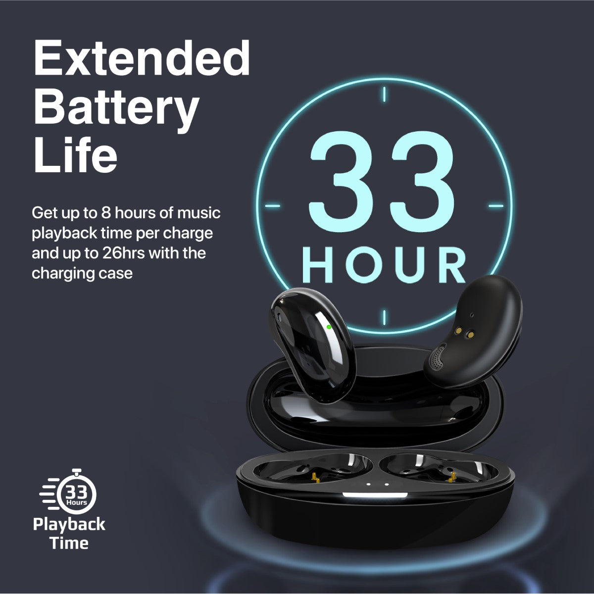 Promate True Wireless Earbuds with Mini-Size, 4 Noise Cancelling Mics, 33H Playtime and Touch Control, Teeny Black