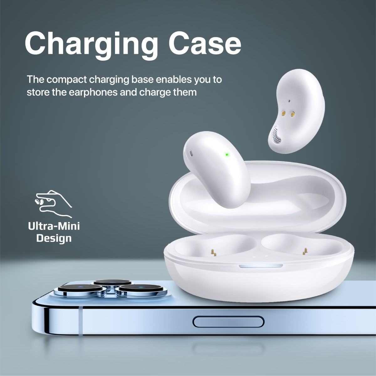 Promate True Wireless Earbuds with Mini-Size, 4 Noise Cancelling Mics, 33H Playtime and Touch Control, Teeny White