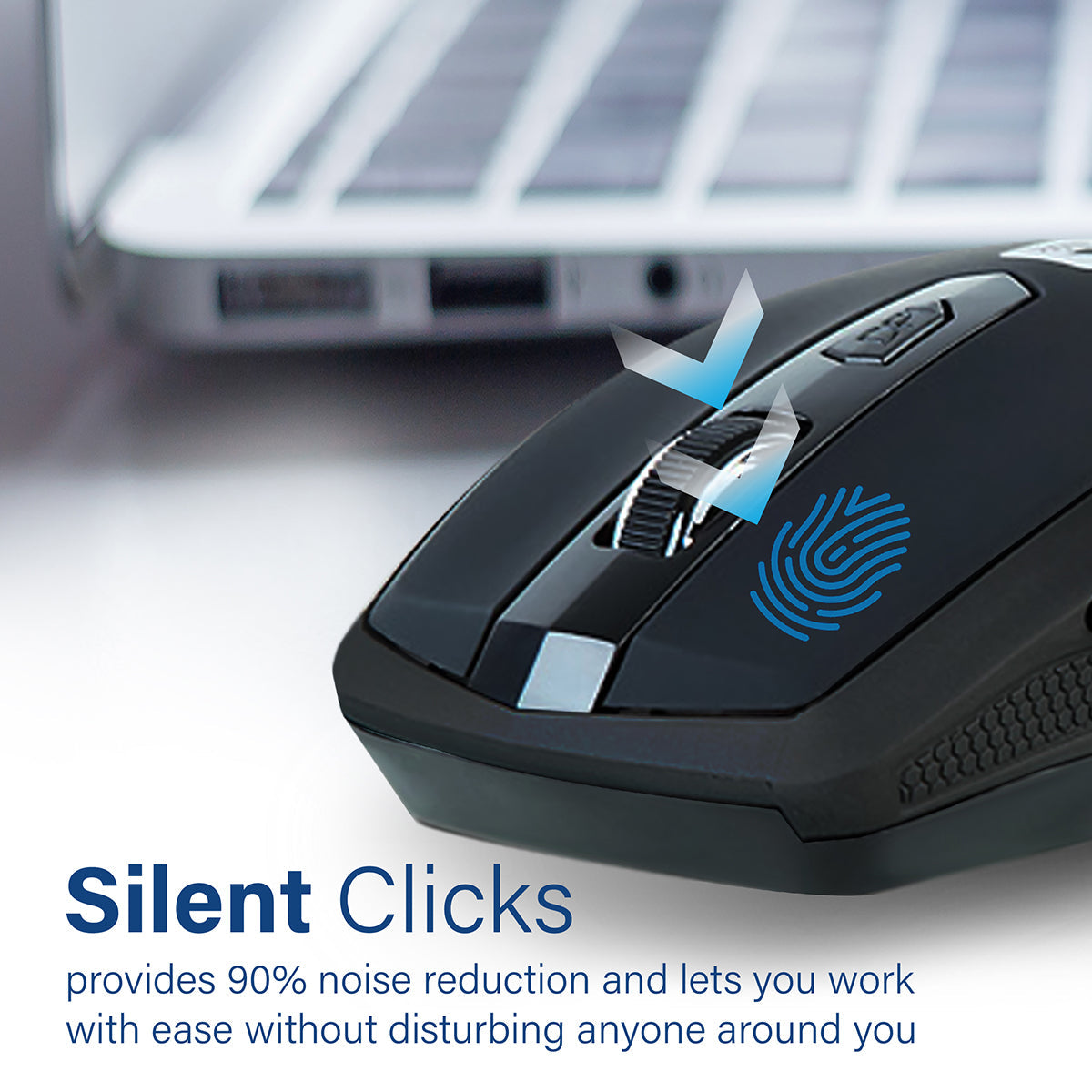 Promate 1600DPI Silent Mouse, Ergonomic Symmetric 2.4Ghz Cordless Silent Keys Mouse with, Long Battery Life, Optical Sensor, 6 Functional Buttons and Nano Receiver for Mac OS, Windows, Breeze Black