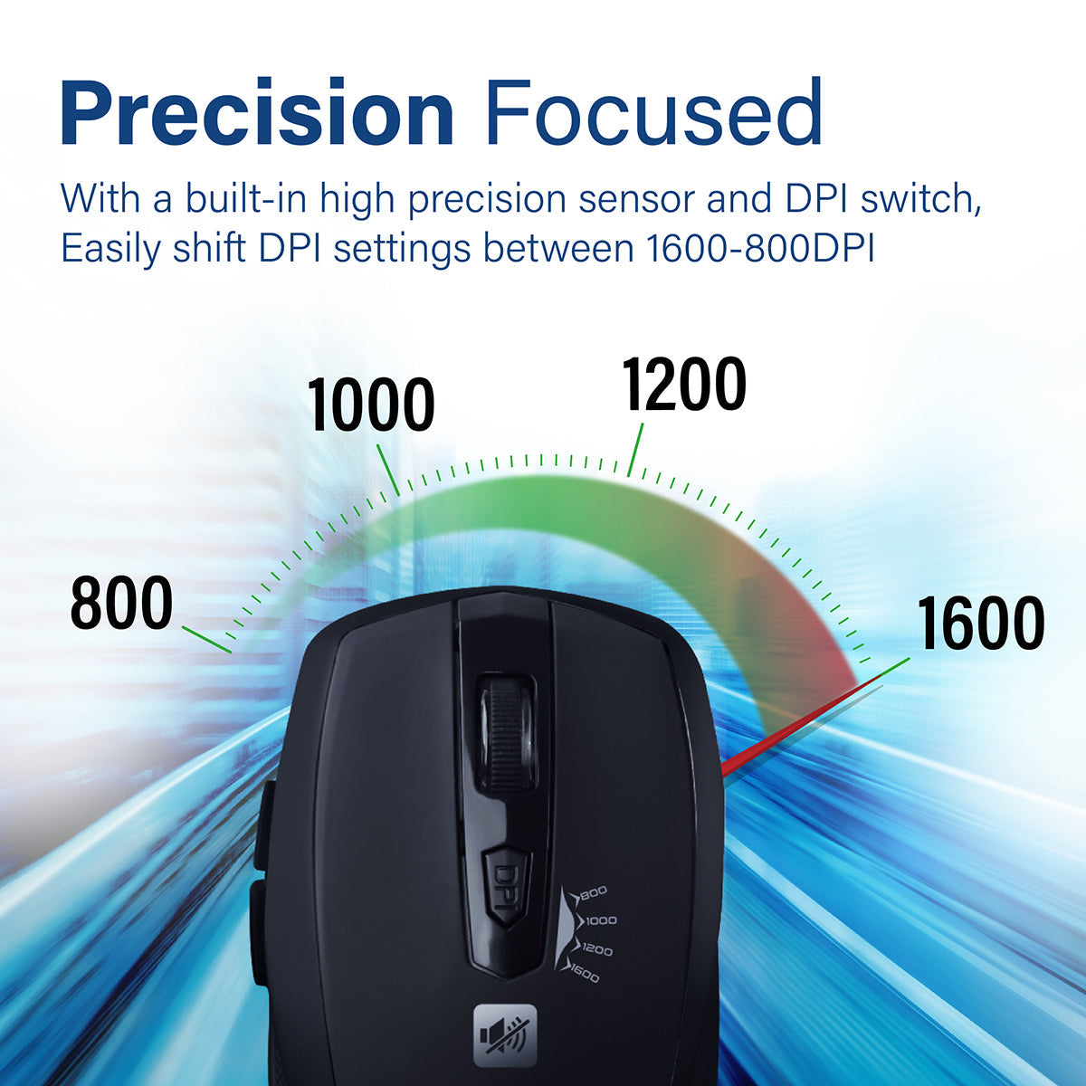 Promate 1600DPI Silent Mouse, Ergonomic Symmetric 2.4Ghz Cordless Silent Keys Mouse with, Long Battery Life, Optical Sensor, 6 Functional Buttons and Nano Receiver for Mac OS, Windows, Breeze Black