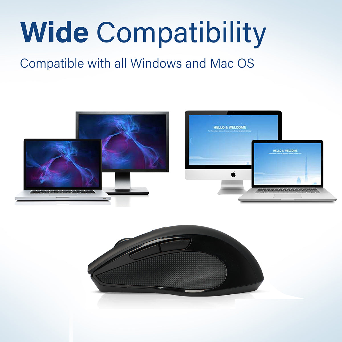 Promate 1600DPI Silent Mouse, Ergonomic Symmetric 2.4Ghz Cordless Silent Keys Mouse with, Long Battery Life, Optical Sensor, 6 Functional Buttons and Nano Receiver for Mac OS, Windows, Breeze Black