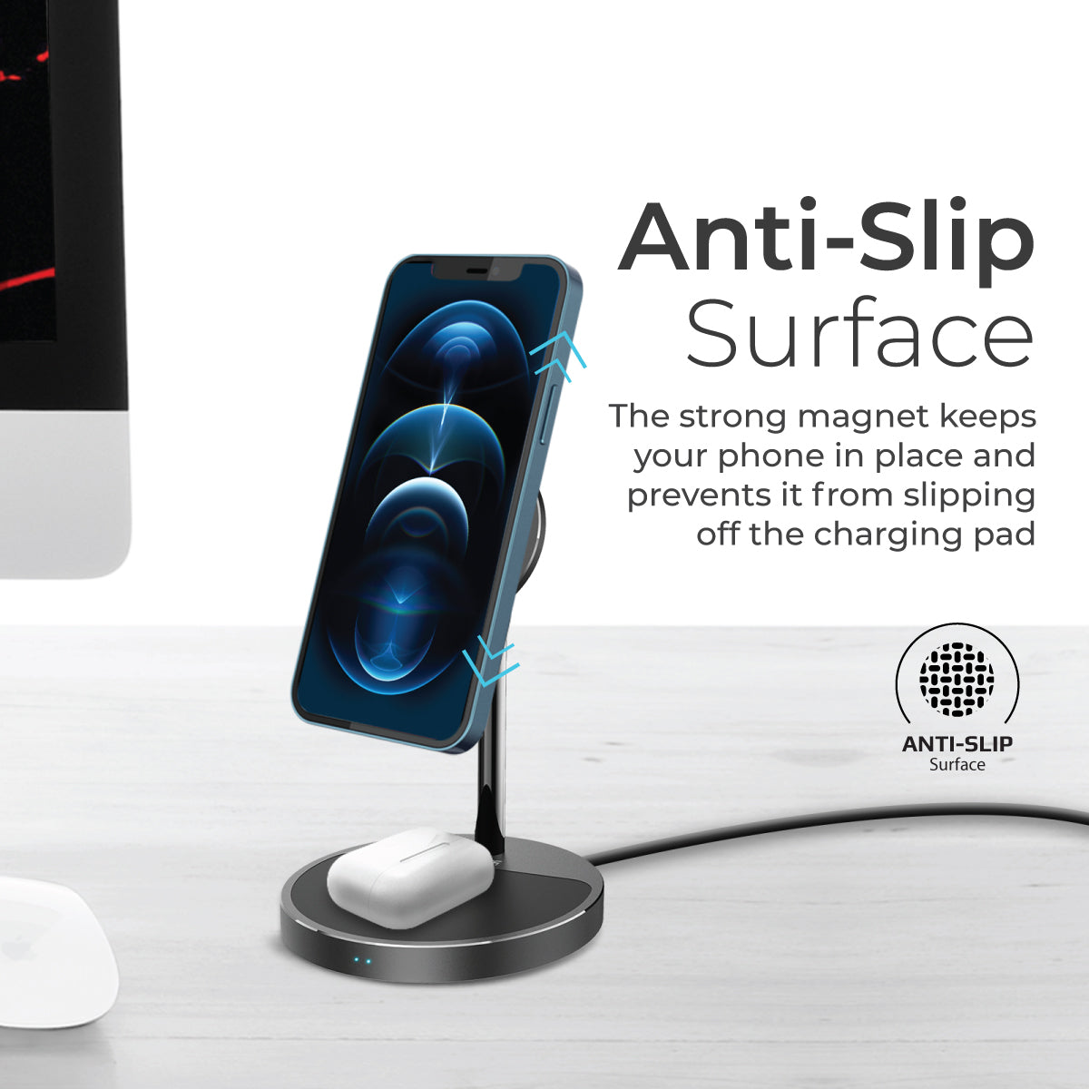 Promate Wireless Charger, 40W High Output Wireless Charging Station With 15W Magnetic Wireless Charger, 20W USB-C Power Delivery and Anti-Slip 5W AirPods Wireless Charger Pad for iPhone 12, AirPods Pro, USB Devices, AuraBase-PD20 UK Black