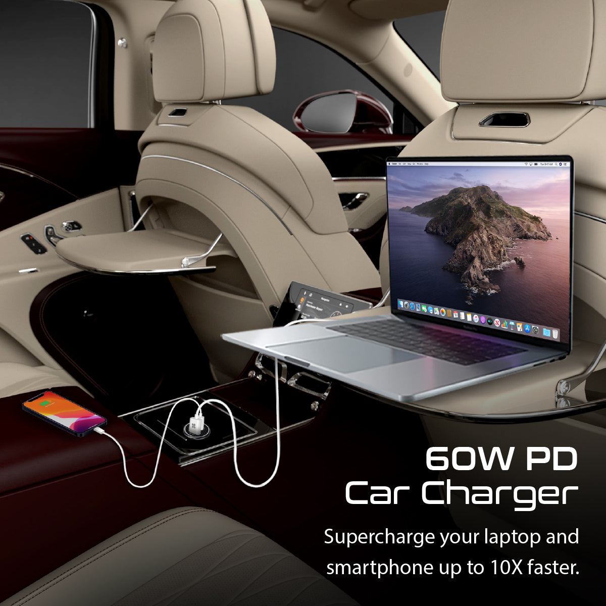 Promate 60W USB-C Car Charger, Super-Fast Type-C Power Delivery Car Charger with 18W Quick Charge 3.0 USB Port, Aluminum Alloy and Over Charging Protection for MacBook, Laptops, iPhone,GPS,Bullet-PD60