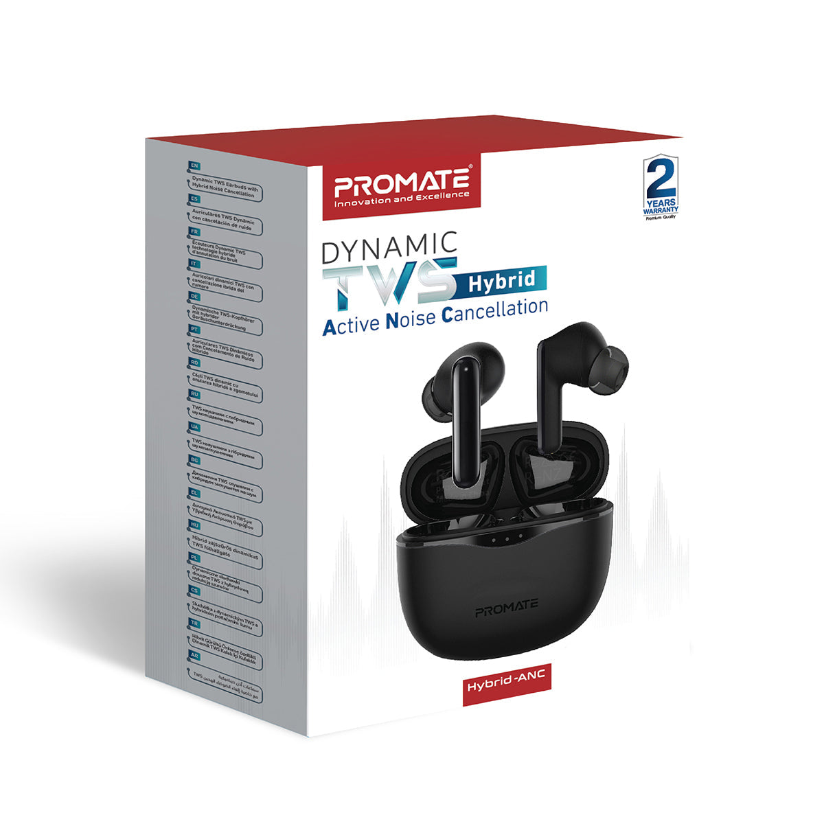 Promate True Wireless Earbuds, In-Ear Hybrid Active Noise Cancelling Bluetooth v5.2 Earphones with Magnetic Closure Charging Case, Mic, IPX6 Water Resistance, Touch Control and 15.5H Playtime for iPhone 12, Samsung S21, iPod, Hybrid-ANC Black