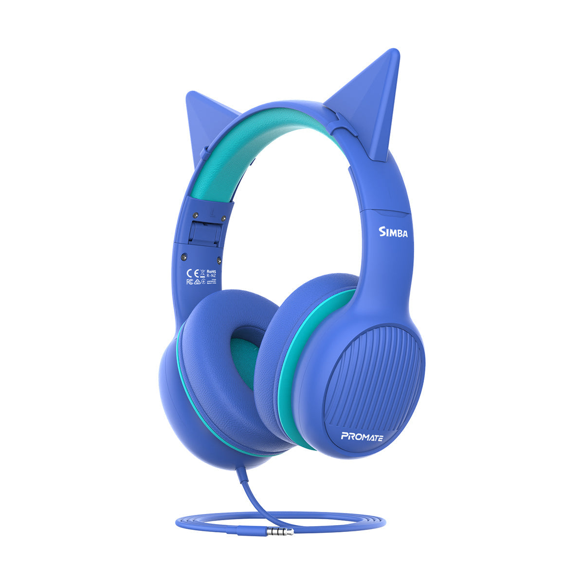 Promate Kids Headset with 85Db Volume Control, Removable Cat Ears, 1.2m Cable and Audio Share Port, Simba Aqua