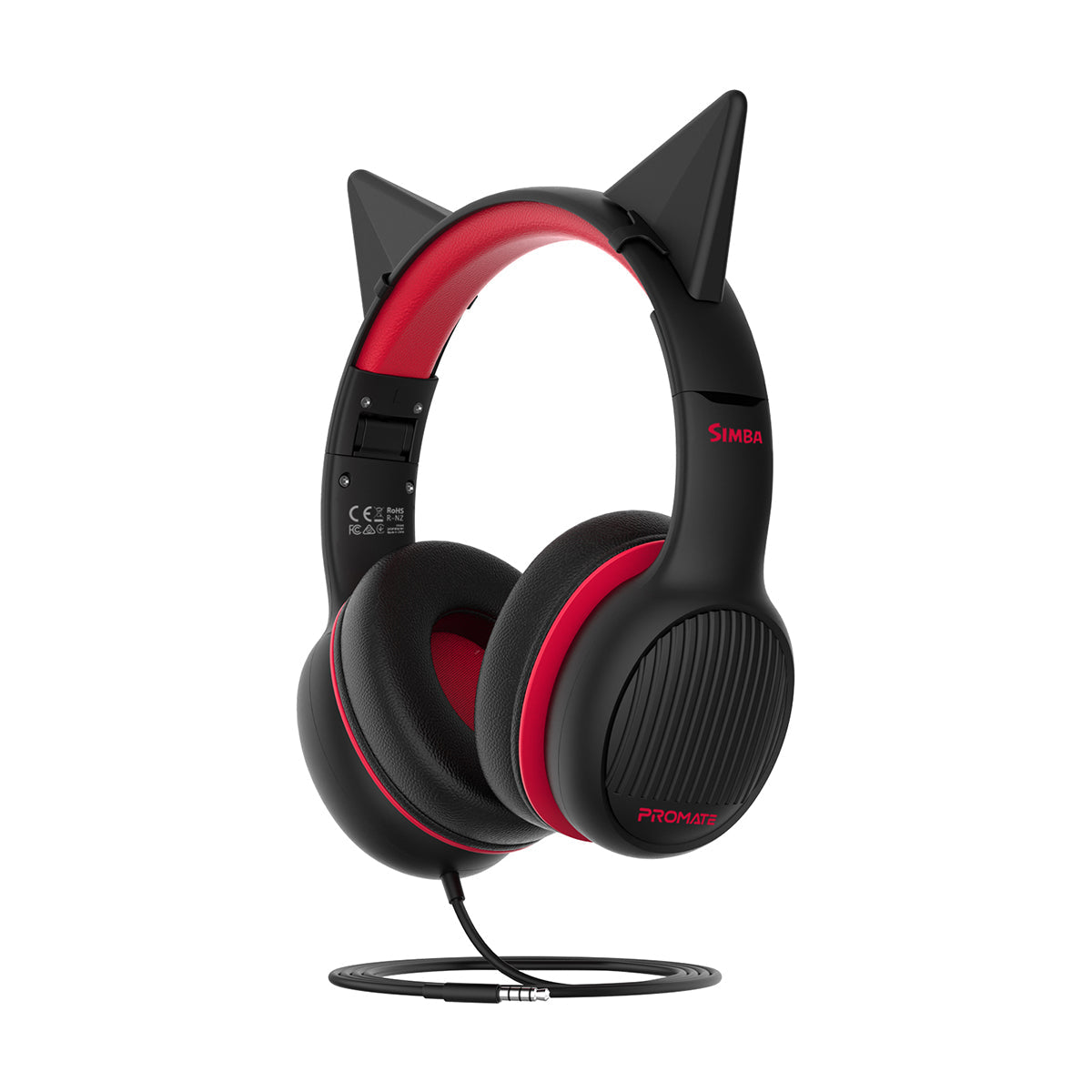 Promate Kids Headset with 85Db Volume Control, Removable Cat Ears, 1.2m Cable and Audio Share Port, Simba Onyx