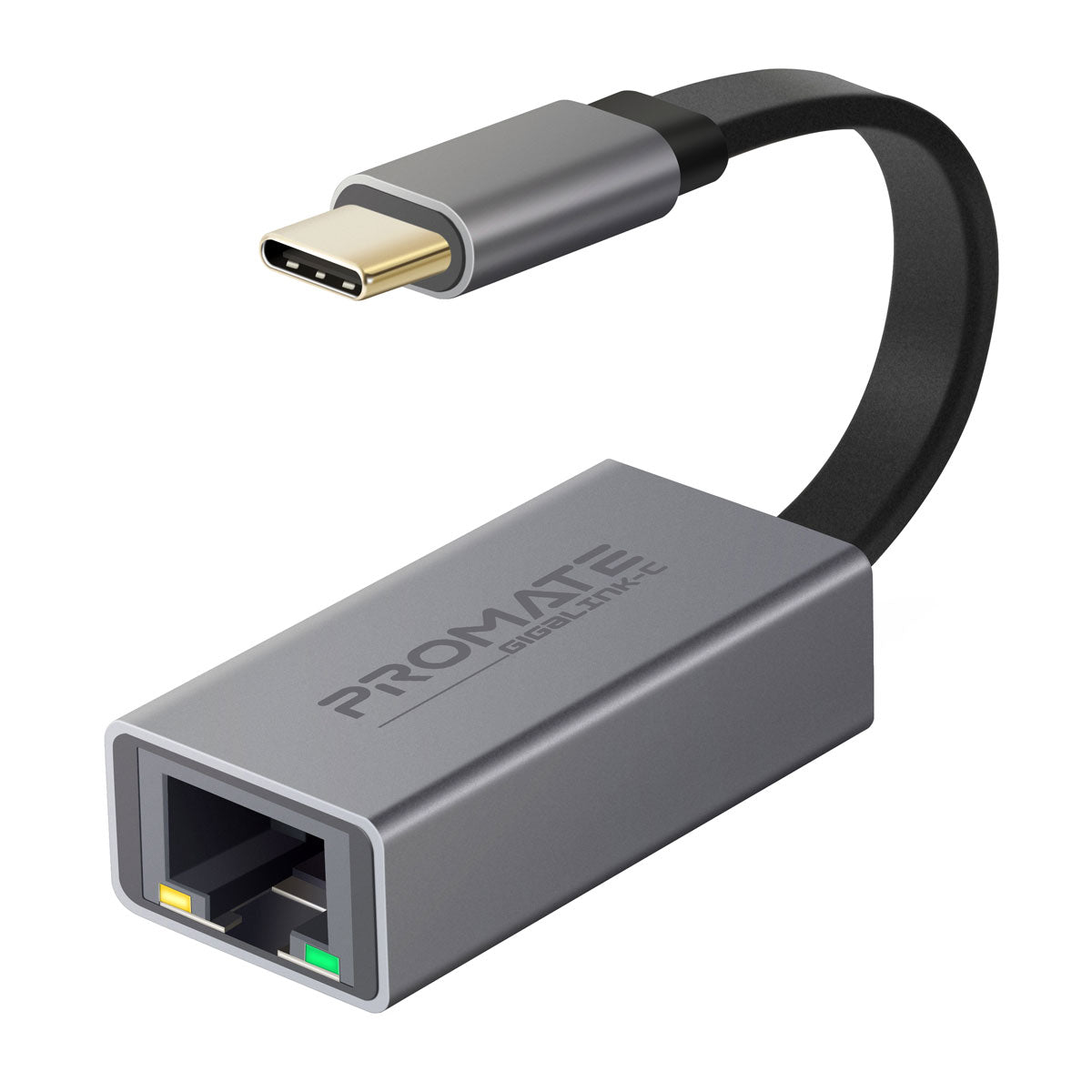 Promate - USB-C™ to Ethernet Adapter, Aluminium High-Speed USB Type-C™ to 1Gbps RJ45 Gigabit Ethernet LAN Network Adapter for MacBook Pro, MacBook Air, Surface book, Chromebook, XPS, Samsung S10, S10+, GigaLink-C  Grey