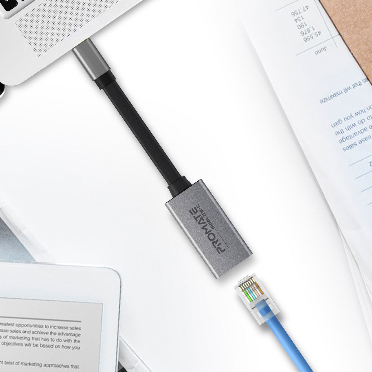 Promate - USB-C™ to Ethernet Adapter, Aluminium High-Speed USB Type-C™ to 1Gbps RJ45 Gigabit Ethernet LAN Network Adapter for MacBook Pro, MacBook Air, Surface book, Chromebook, XPS, Samsung S10, S10+, GigaLink-C  Grey