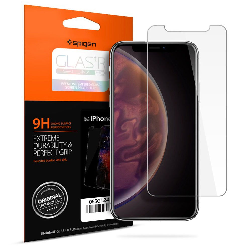 Spigen iPhone XS Max GLAStR Slim HD Premium Tempered Glass Screen Protector - Case Friendly