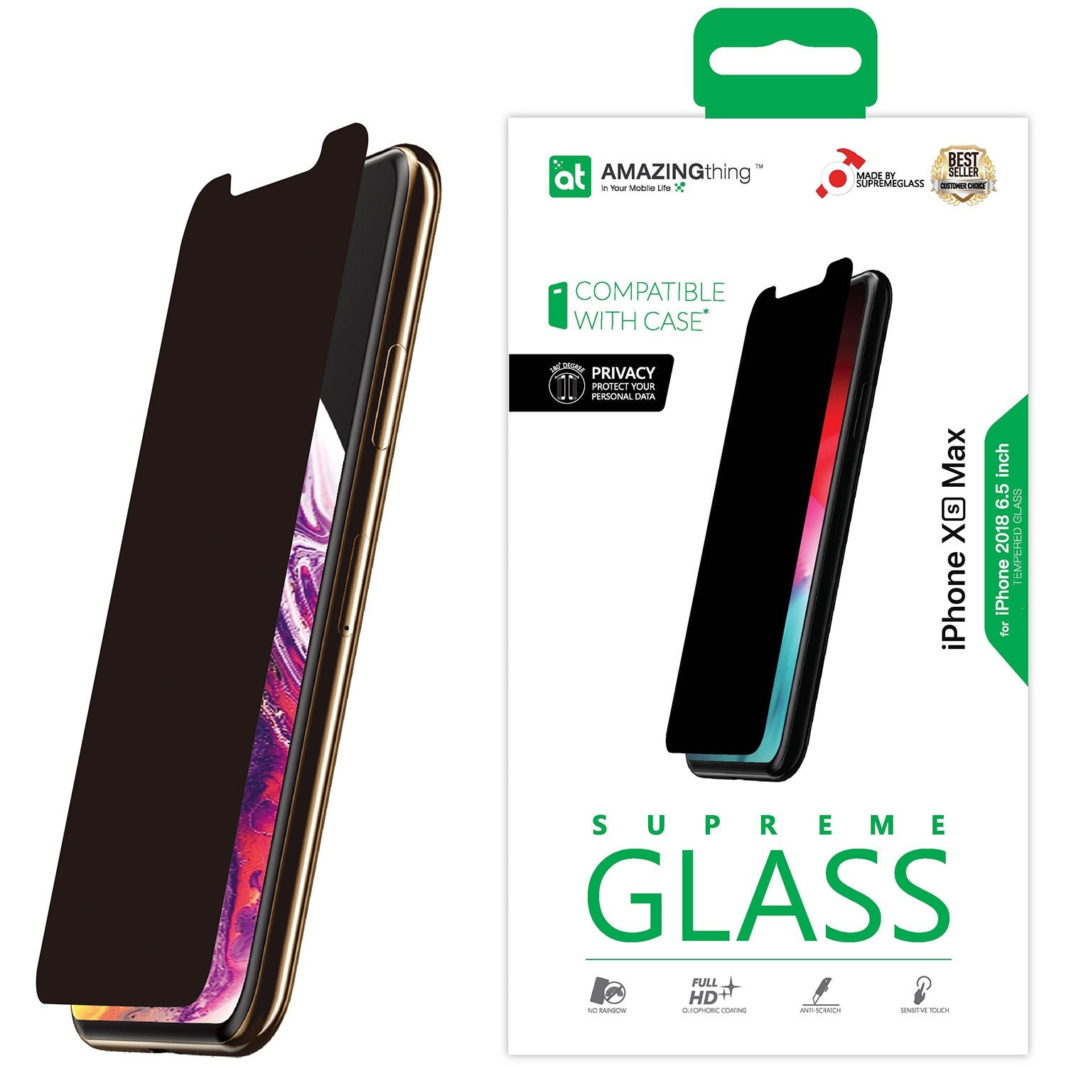Amazing Thing iPhone XS Max PRIVACY Glass Screen Protector - Tempered Supreme Glass