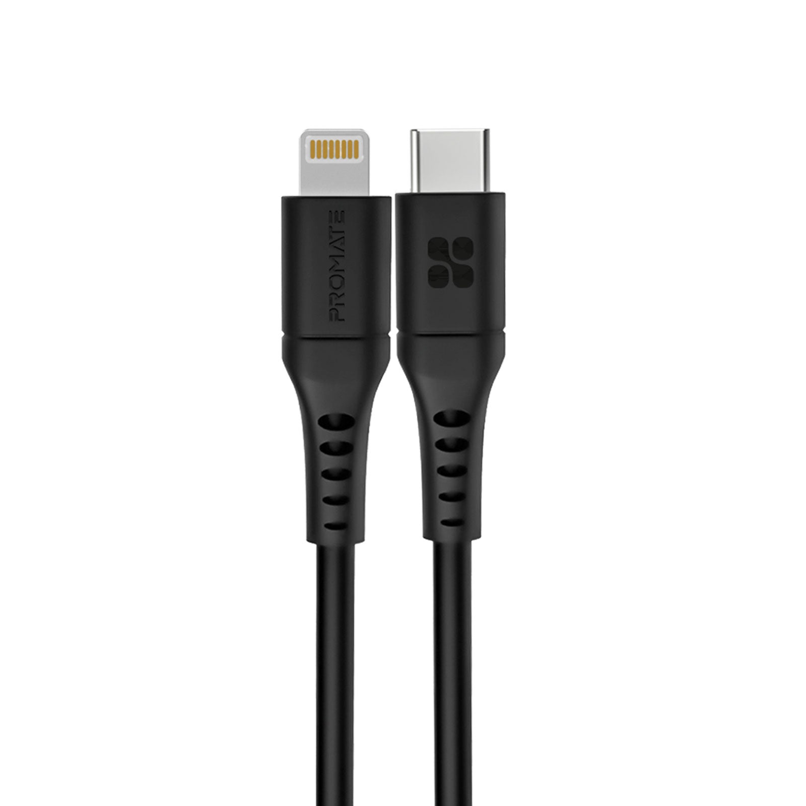 Promate Type-C to Lightning Cable for iPhone 13, Ultra-Fast Charging 3A USB-C to Lightning Sync Charge Cord with 20W Power Delivery and Anti-Tangle 1.2m Soft Silicone Cable for iPhone, iPad, iPod, AirPods, PowerLink-120 Black