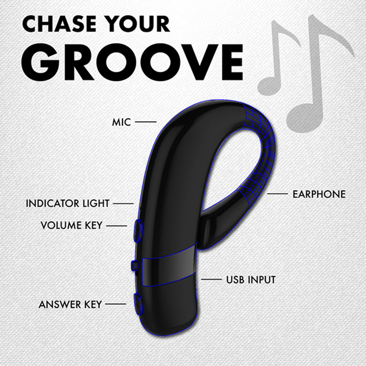 Promate - Bluetooth Headphone Non-Ear Plug, Premium Ear-Hook Wireless Bluetooth v4.2 Headset with Built-In Mic Sweatproof Earphone with Multi-Paring for iPhone XS Max, Huawei p30 Pro, Samsung S10+, Static Black