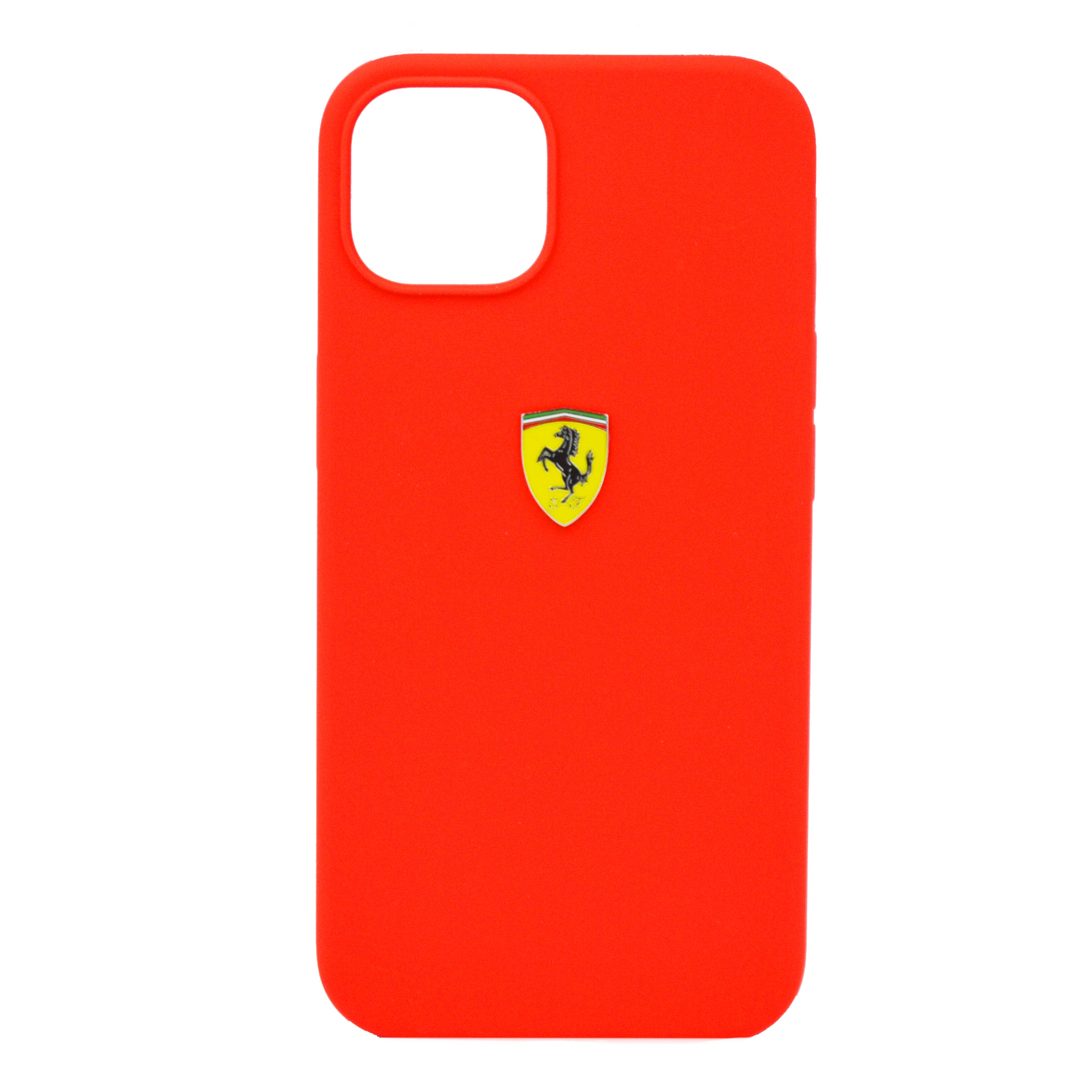 Ferrari Liquid Silicone Case Metal Logo For iPhone 13 Pro Max Red