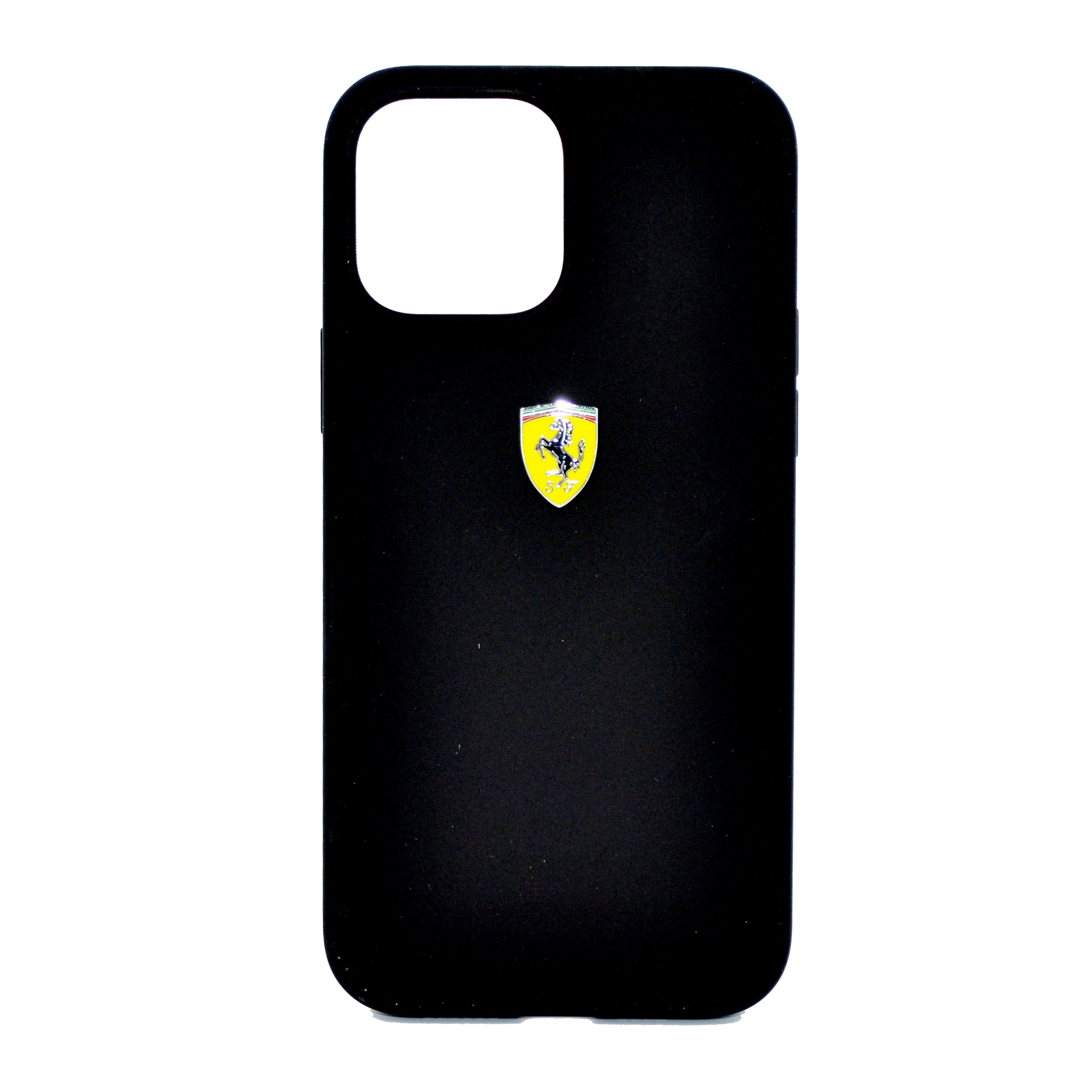 Ferrari Liquid Silicone Case Metal Logo For iPhone 13 Pro Max Black