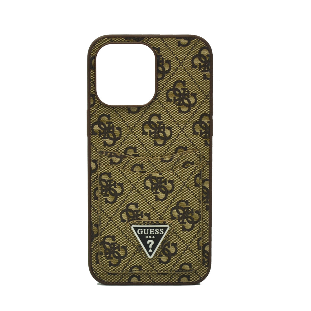 Guess 4G Double Card Triangle Hard Case For iPhone 14 Pro Max Brown