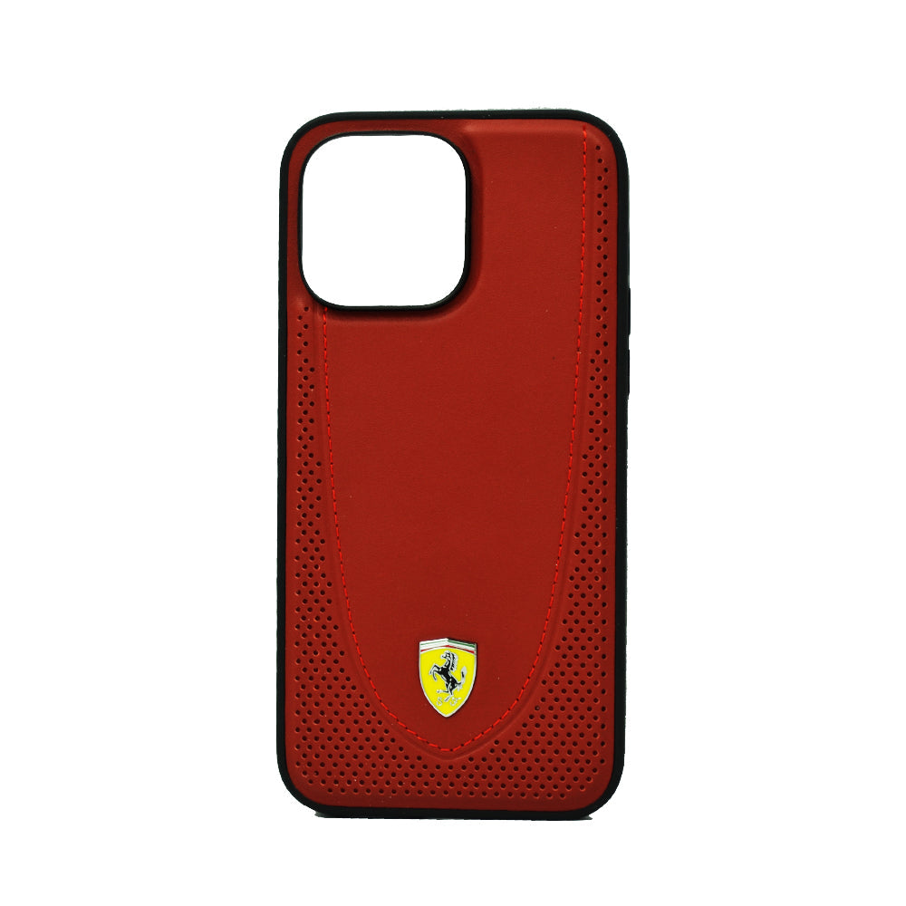 Ferrari Magsafe Leather Stitched Red Line Hard Case For iPhone 14 Pro Max Red