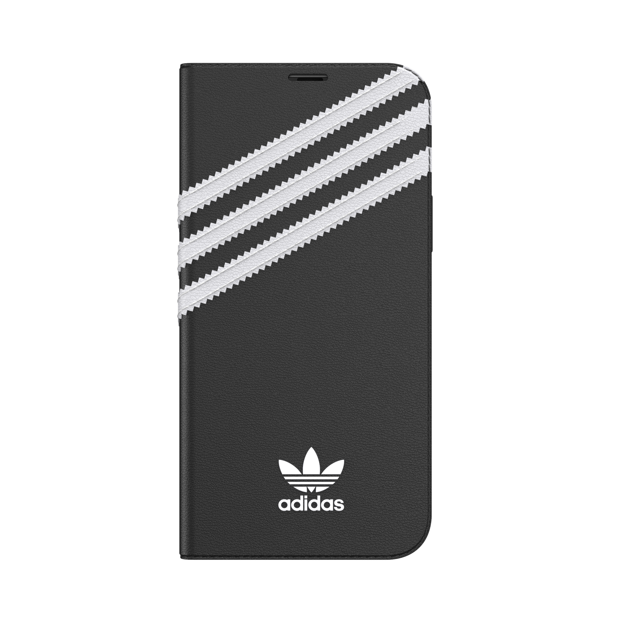 Adidas SAMBA Apple iPhone 12 / 12 Pro Folio Case - Booklet cover w/ 3 Stripes & Trefoil Design, Scratch & Drop Protection, 1x Card Holder, Wireless Charging Compatible - Black/White