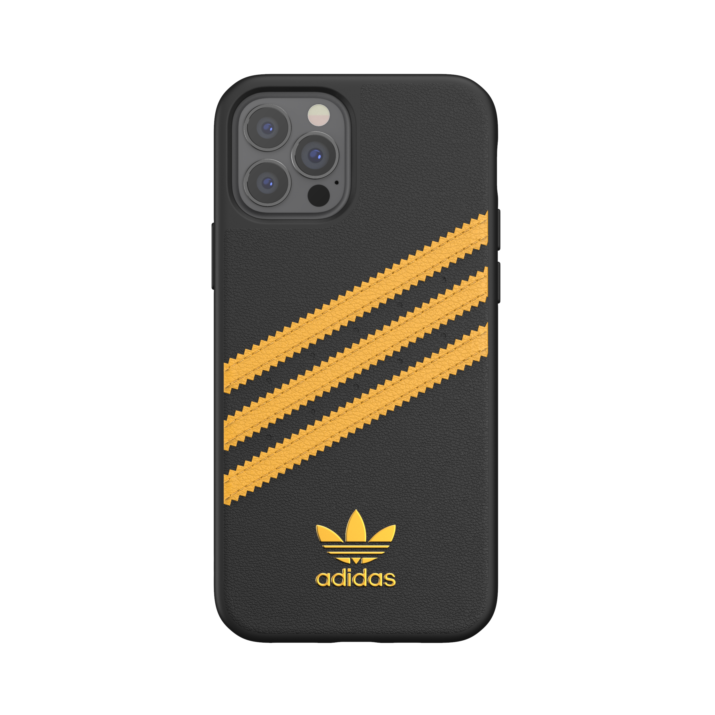 Adidas SAMBA Apple iPhone 12 / 12 Pro Moulded Case - Back cover w/ 3 Stripes & Trefoil Design, Scratch & Drop Protection w/ TPU Bumper, Wireless Charging Compatible - Black/Gold