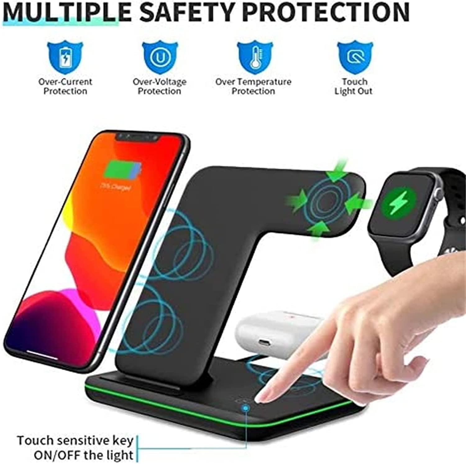 Wireless Charger, 15W Fast Wireless Charging Stand 3 IN 1 QI Charger Station for ios Watch, mobile Android/ios with wireless charging function