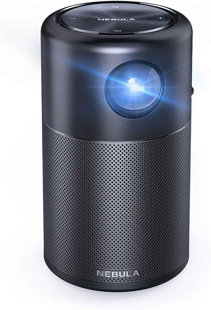 Nebula Capsule, by Anker, Smart Wi-Fi Mini Projector, Black, 100 ANSI Lumen Portable Projector, 360° Speaker, Movie Projector, 100 Inch Picture, 4-Hour Video Playtime