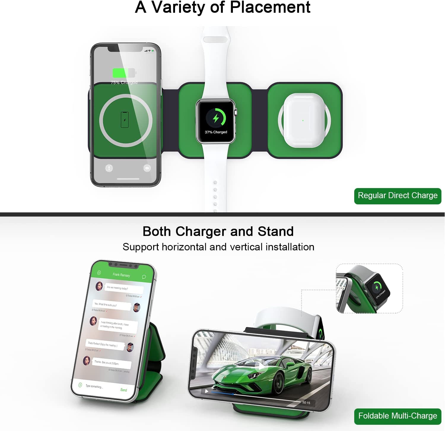 UCOMX Nano 3 in 1 Wireless Charger, Magnetic Foldable 3 in 1 Charging Station, Fast Wireless Charging Pad