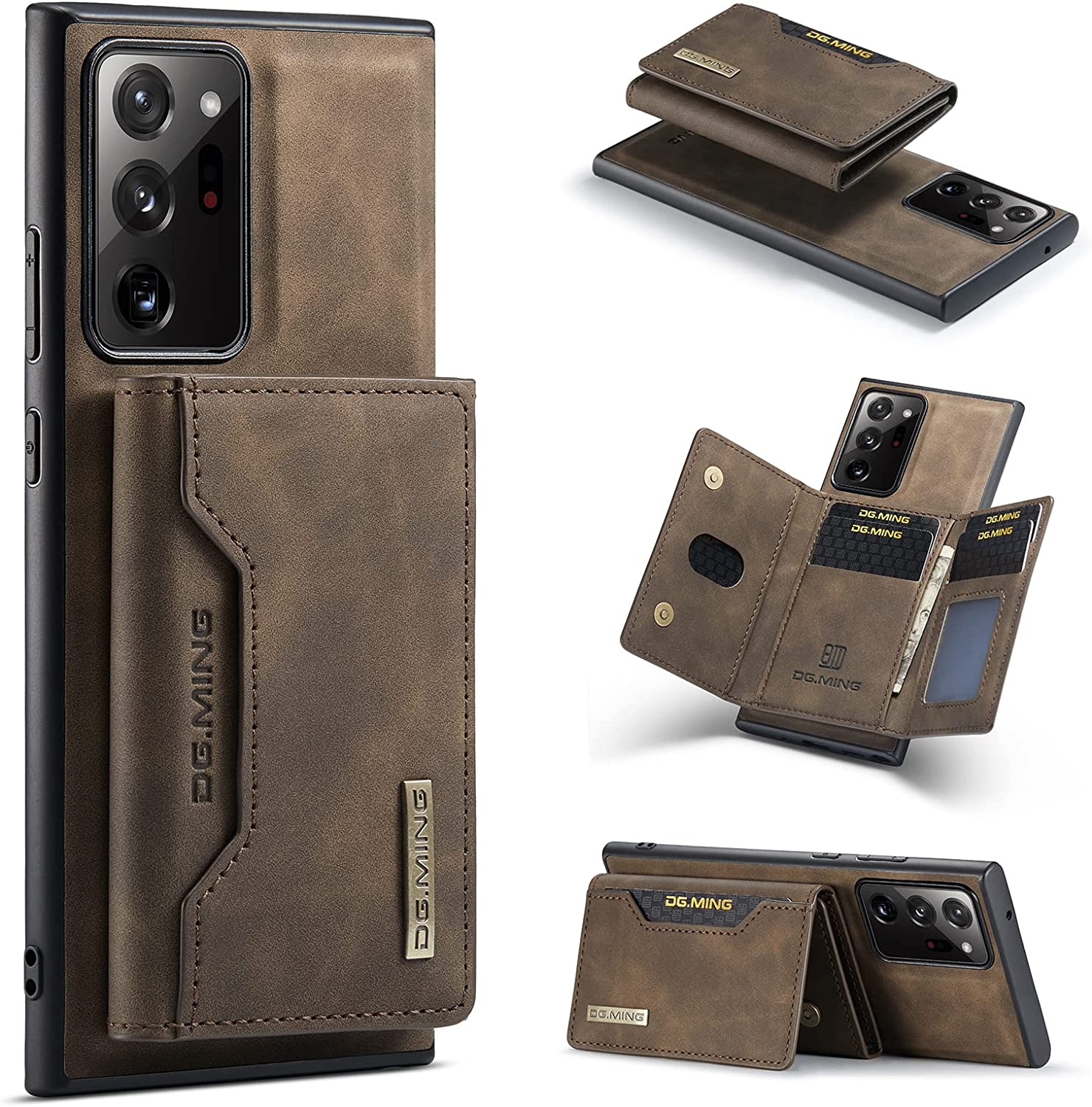 Wallet Case for Samsung Galaxy Note 20 Ultra DG.MING Premium Leather Phone Case Back Cover Magnetic Detachable with Trifold Wallet Card Holder Pocket (Coffee)