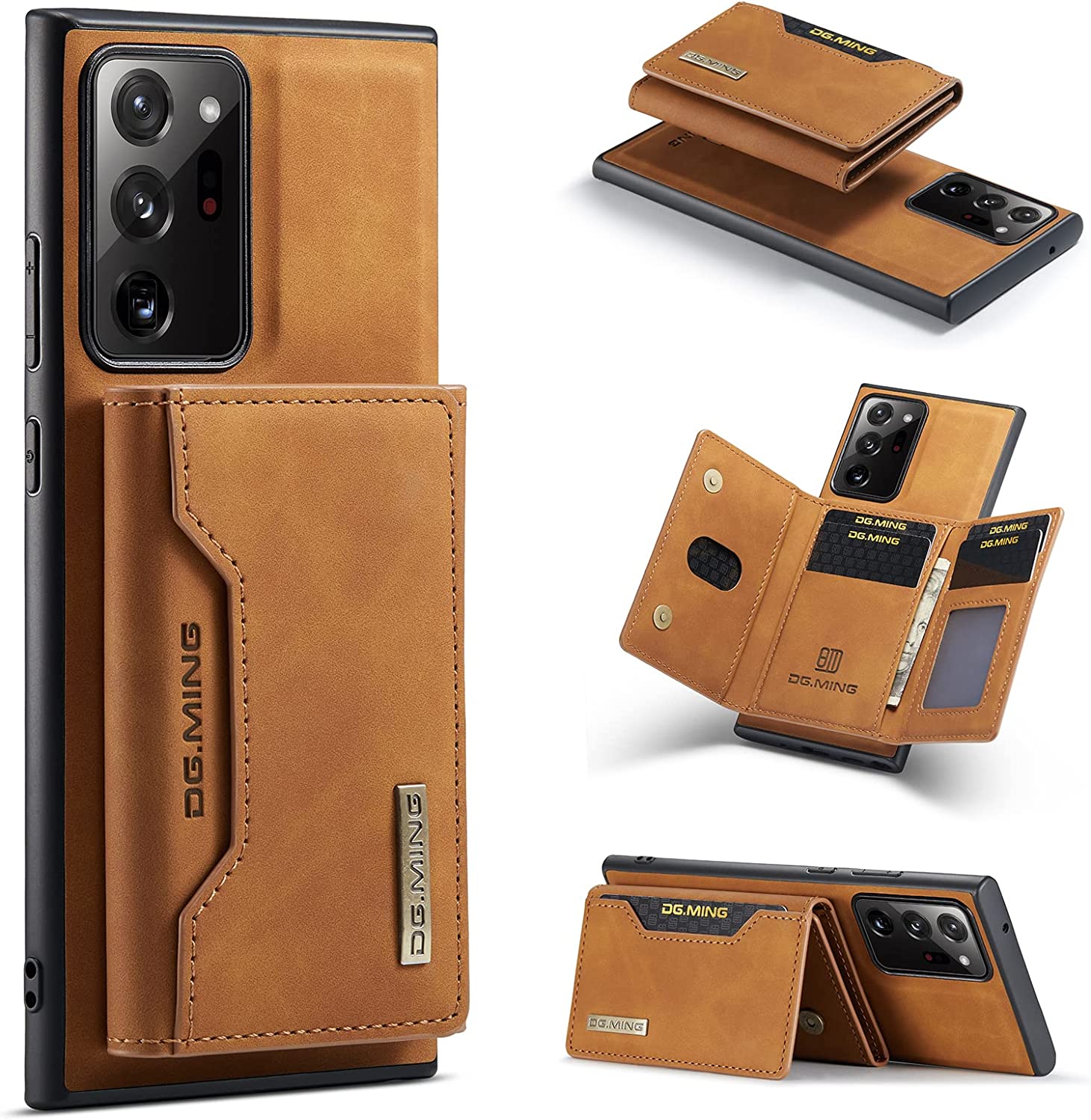Wallet Case for Samsung Galaxy Note 20 Ultra DG.MING Premium Leather Phone Case Back Cover Magnetic Detachable with Trifold Wallet Card Holder Pocket (Brown)