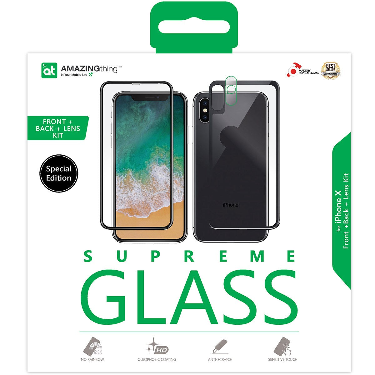 Amazing Thing iPhone X FRONT screen and BACK Tempered Glass Protector with Lens Protection