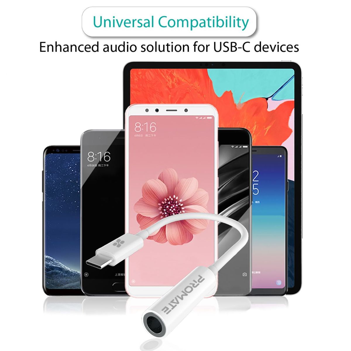Promate - USB-C™ to 3.5 mm Headphone Jack Adapter, Type C to 3.5mm Female Aux Audio Cable with HD Sound for Google Pixel 2 3 XL, Samsung, Essential, Huawei, Moto, OnePlus, HTC, Xiaomi, AUXLink-C