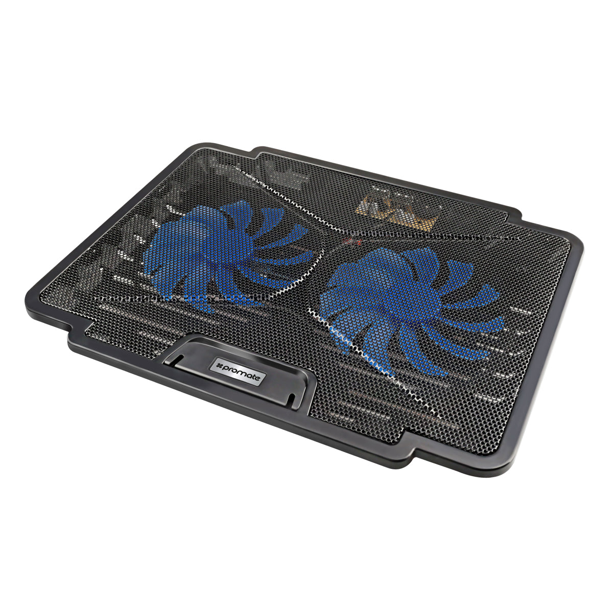 Promate - Laptop Cooling Pad, Universal High-Performance Laptop Cooling Pad with 2 Cooling Fan, Dual USB Port, Adjustable Height, LED Speed Display, Anti Slip Grip, and Silent Fan Technology for Laptops up to 17 Inch, AirBase-1.Black