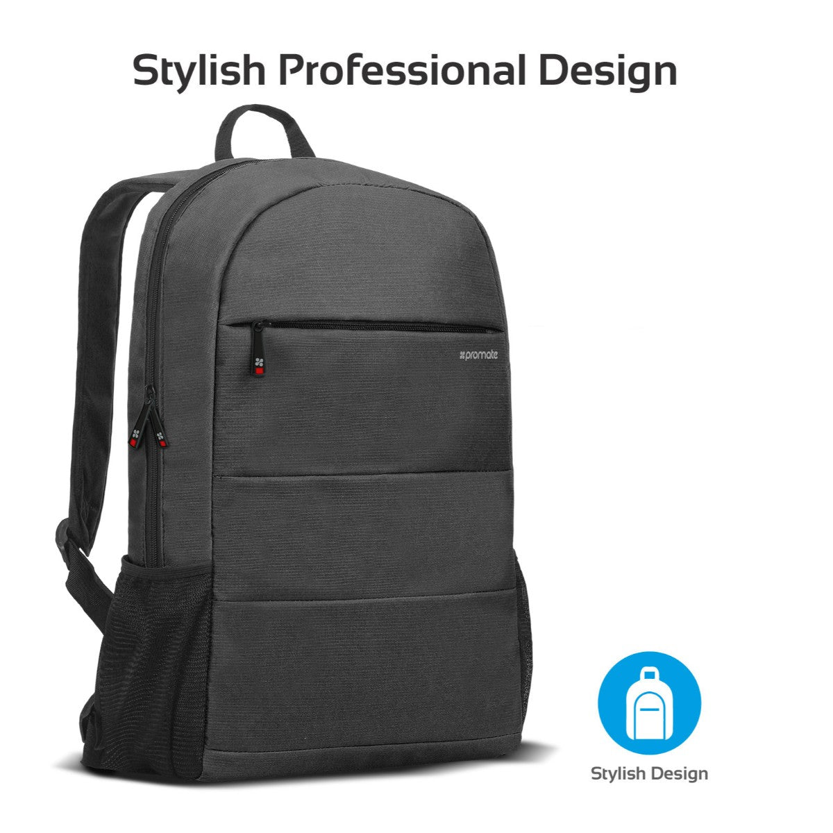 Promate - Travel Laptop Backpack, Lightweight Water-Resistant Computer Bag with Anti-Theft Secure Pockets and Adjustable Padded Strap for Men, Women, 15.6 Inch Laptop and Notebook, Alpha-BP Black