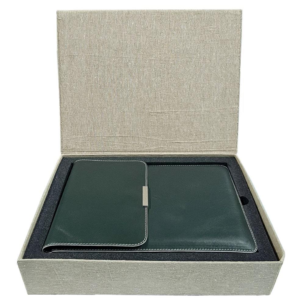 Aniline Leather Olive Green Laptop Sleeve with Gift Box