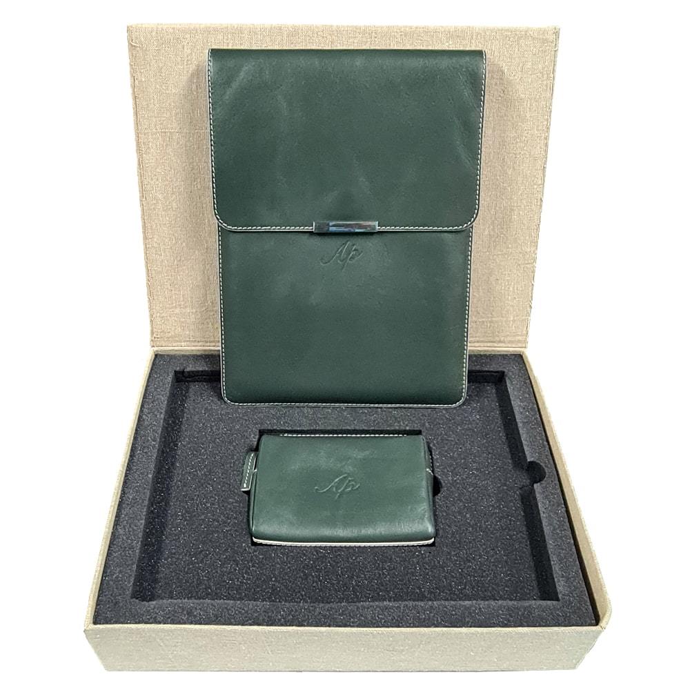 Aniline Leather Olive Green Laptop Sleeve with Gift Box