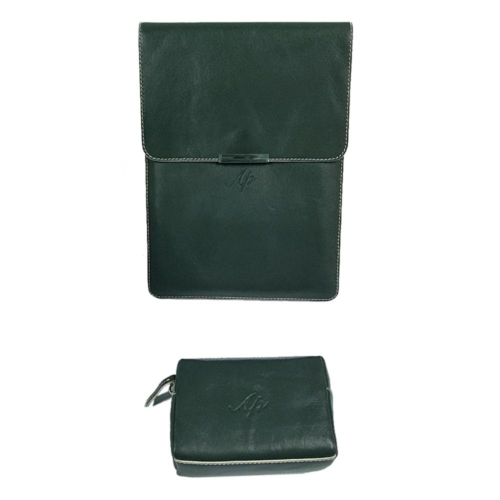 Aniline Leather Olive Green Laptop Sleeve with Gift Box