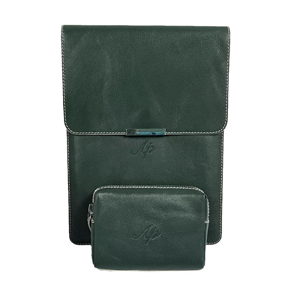 Aniline Leather Olive Green Laptop Sleeve with Gift Box