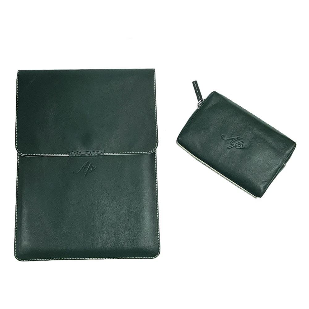 Aniline Leather Olive Green Laptop Sleeve with Gift Box