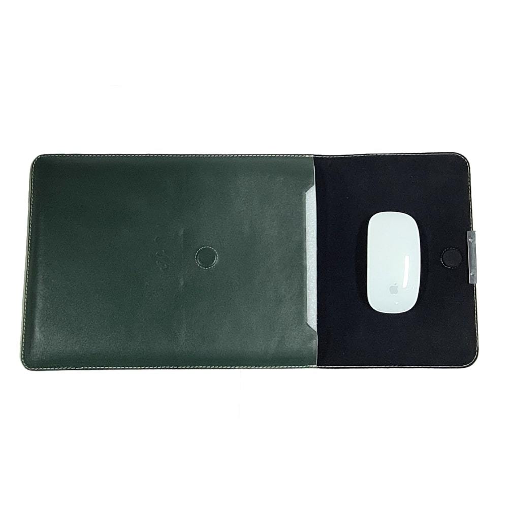 Aniline Leather Olive Green Laptop Sleeve with Gift Box