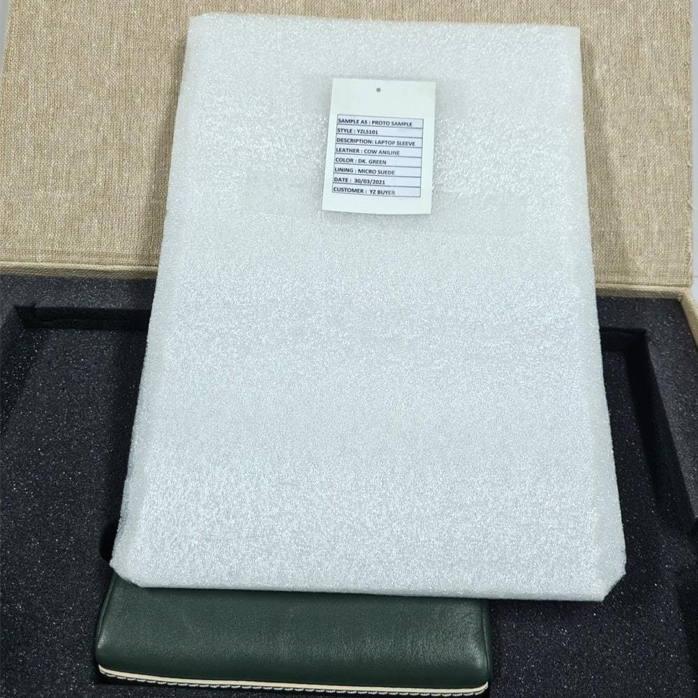 Aniline Leather Olive Green Laptop Sleeve with Gift Box