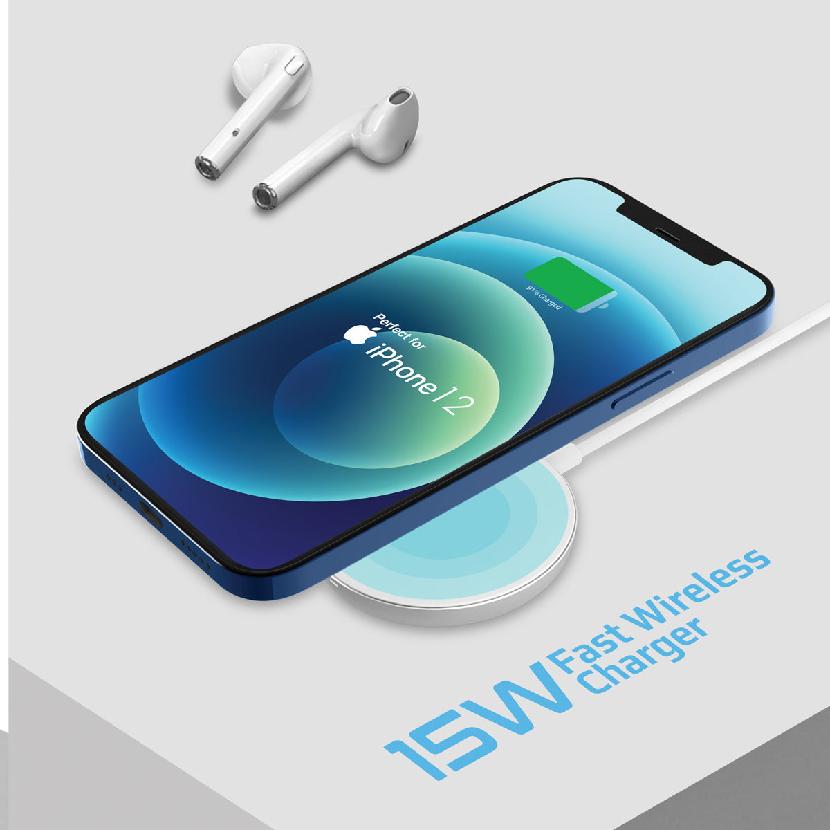 Promate Wireless Charger for iPhone 12, Fast Charging 15W Qi Magnetic Charging Pad with Dual USB-C/USB-A Connector for iPhone 12/12 Mini/12 Pro Max/12 Pro and Qi Wireless Charging Enabled Device, AuraMag-15W White