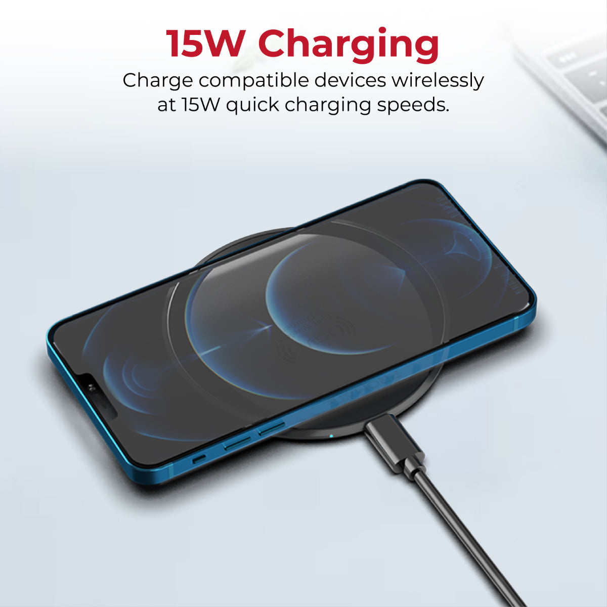 Promate Wireless Charger, Premium Ultra-Slim 15W Fast Wireless Charging Pad with Anti-Slip Surface and Multi-Protect, for iPhone 12/12 Pro Max, AirPods Pro, Galaxy S21, Buds Pro, Buds Live, AuraPad-15W Grey