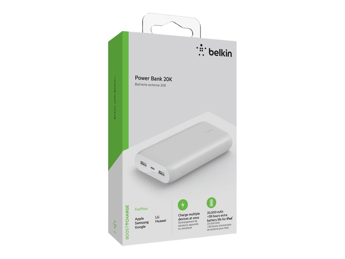 Belkin BOOSTCHARGE USB-C Powerbank 20K - Powerful 15W Tablet and Smartphone Charger w/ cable included, for iPad Pro 11/12.9" iPhone 11/11 Pro/11 ProMax/X/XS Max/8/8 SE, Google, Samsung, Huawei - White